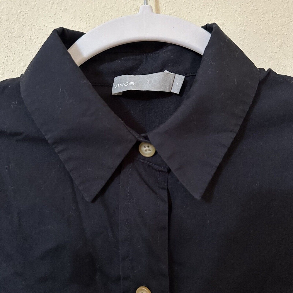 Vince Small Black Long Sleeve Button Up Tie Back Collared Shirt Blouse - Picture 4 of 4